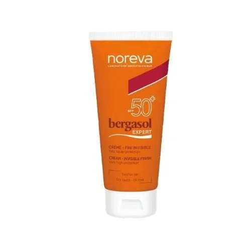 Crème solaire Noreva Bergasol Expert Écran Invisible SPF 50+ protection visage et corps.