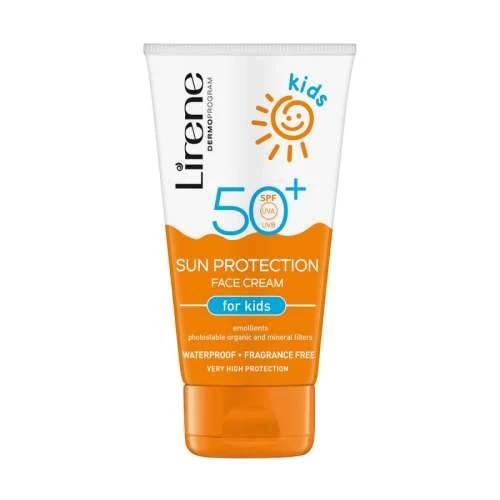 Tube de crème solaire Lirene pour enfants de 200 ml offrant une protection solaire pour le visage et le corps.