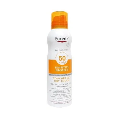 Un spray solaire Eucerin Sensitive Protect, adapté pour tous les âges et types de peau, offrant une protection solaire efficace pour le visage et le corps. Sa formule légère et non grasse est rapidement absorbée, laissant la peau avec un toucher sec. Disponible au meilleur prix en Tunisie.