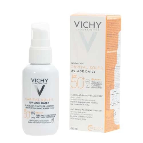 Tube de crème solaire Vichy Capital Soleil UV-Age Daily, idéal pour la protection du visage et du corps des enfants, bébés et adultes, disponible au meilleur prix en Tunisie.