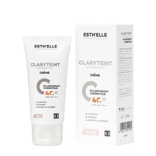 Tube de crème dépigmentante Esth’elle Claryteint Rose pour protection solaire, visage et corps, adaptée aux enfants, bébés et adultes, disponible au meilleur prix en Tunisie.