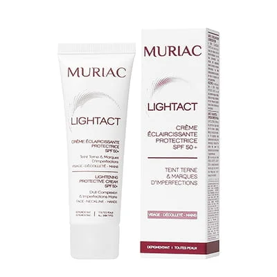 Tube de Muriac-LightAct Écran Crème Éclaircissante SPF 50+ pour protection solaire visage et corps pour enfants, bébés et adultes, disponible en Tunisie