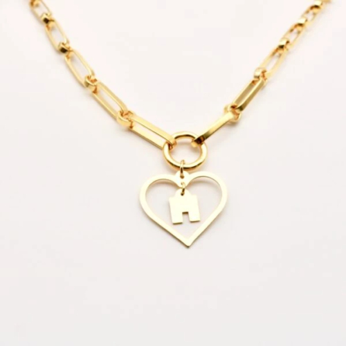 Collier Love fait main en laiton plaqué or