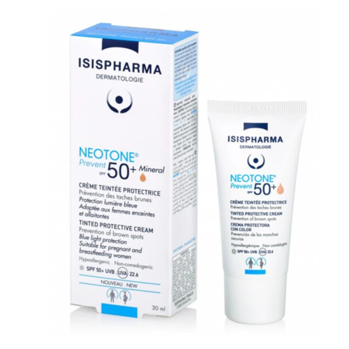 Crème solaire teintée Isisphaema Neotone avec SPF 50+ pour enfants, bébés et adultes, idéale pour le visage et le corps.