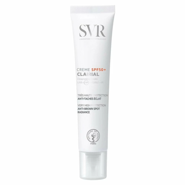 Crème solaire SVR Clairial SPF 50, idéale pour protéger la peau contre les rayons UV tout en préservant sa santé. Convient aux enfants, aux bébés et aux adultes. Disponible au meilleur prix en Tunisie.