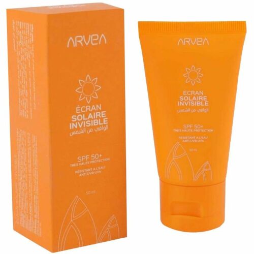 Crème solaire Arvea Écran Solaire Invisible pour enfants, bébés et adultes offrant une protection UVA/UVB pour le visage et le corps.