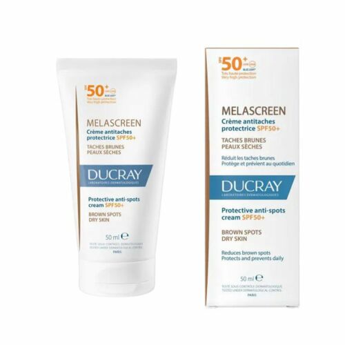 Crème solaire Ducray Melascreen UV SPF 50+ en tube, idéale pour la protection solaire du visage et du corps pour enfants, bébés et adultes.